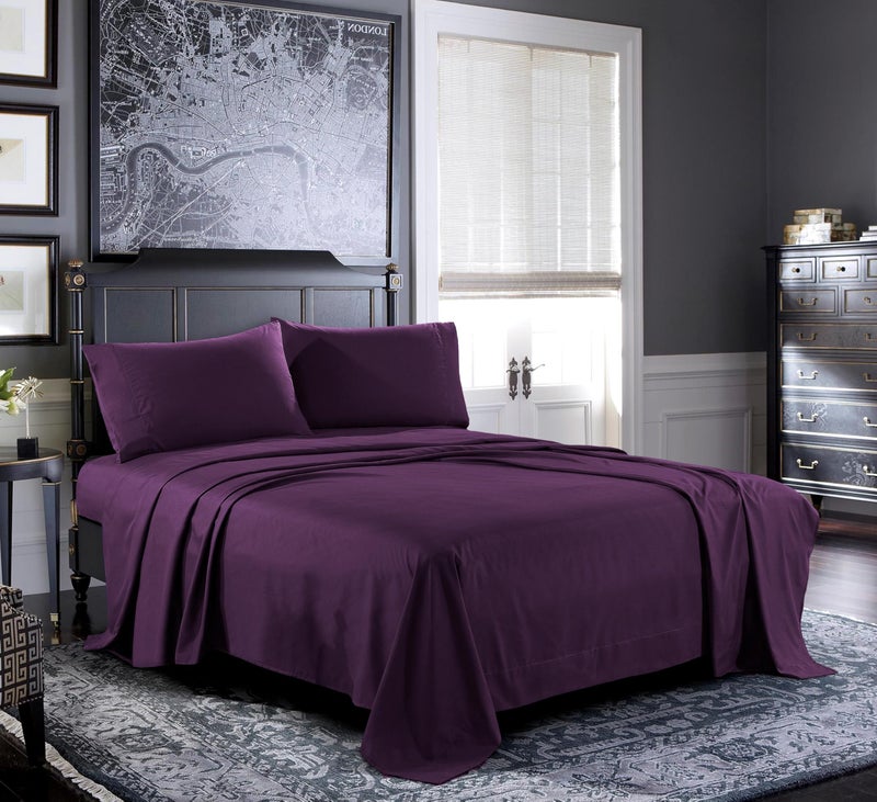 Pure Bedding Twin Sheet Set - 1800 Ultra-Soft Microfiber Bed Sheets - Double Brushed - Deep Pockets - Easy Fit - Extra Soft - 3 Piece Set - Bedding Sheets & Pillowcases (Twin, Purple) - Image 1